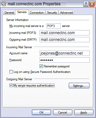 Set outgoing authentication ConnectNC Email
