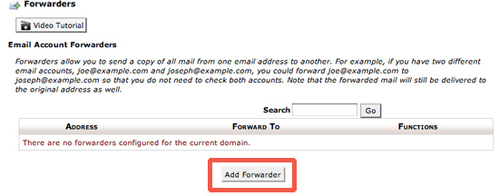 CPanel adding a forwarder step 2