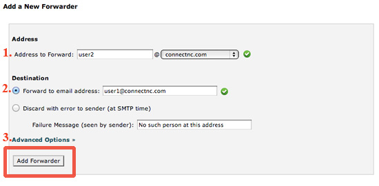 CPanel add a forwarder step 3